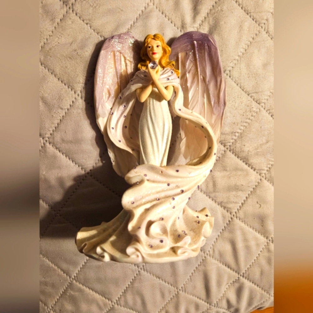 Elegant Angel Sculpture Numbered with Real Feathered Wings